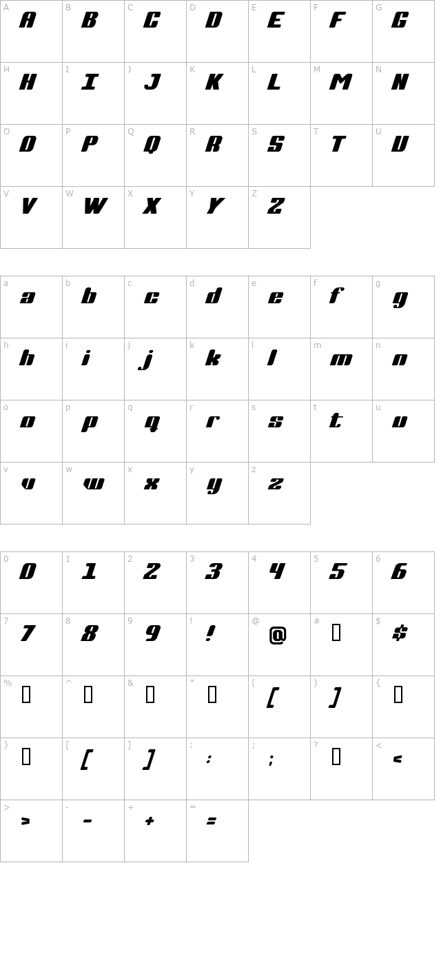 Complete Italic character map