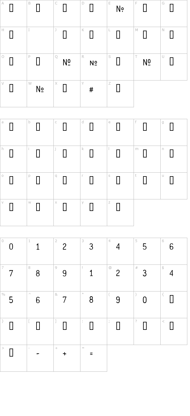 crashnumberinggothic character map