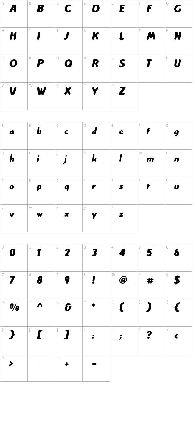 Creamexbold character map