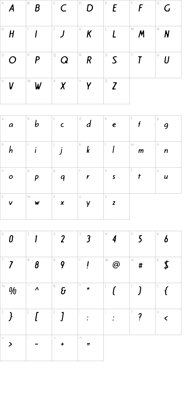 Creamregular character map