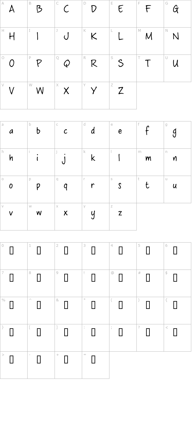 crosswordBelle OTF character map