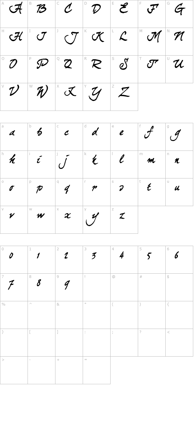 curlyjoe-otf character map