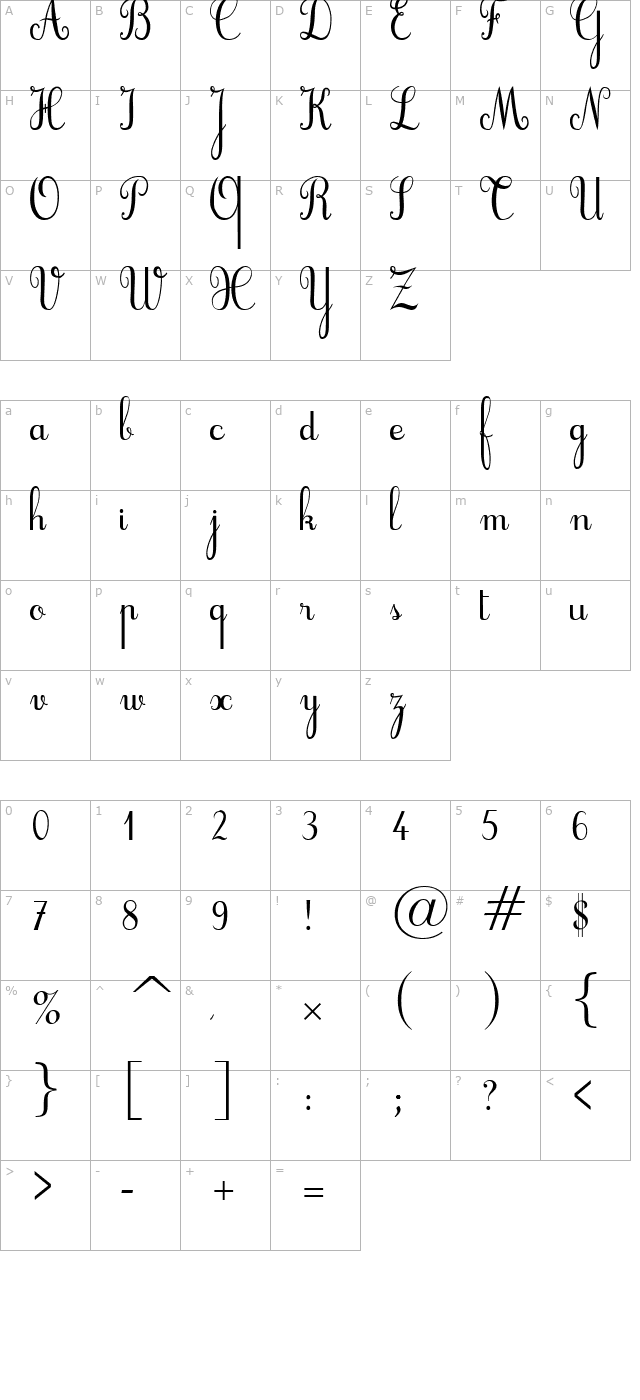 cursif character map