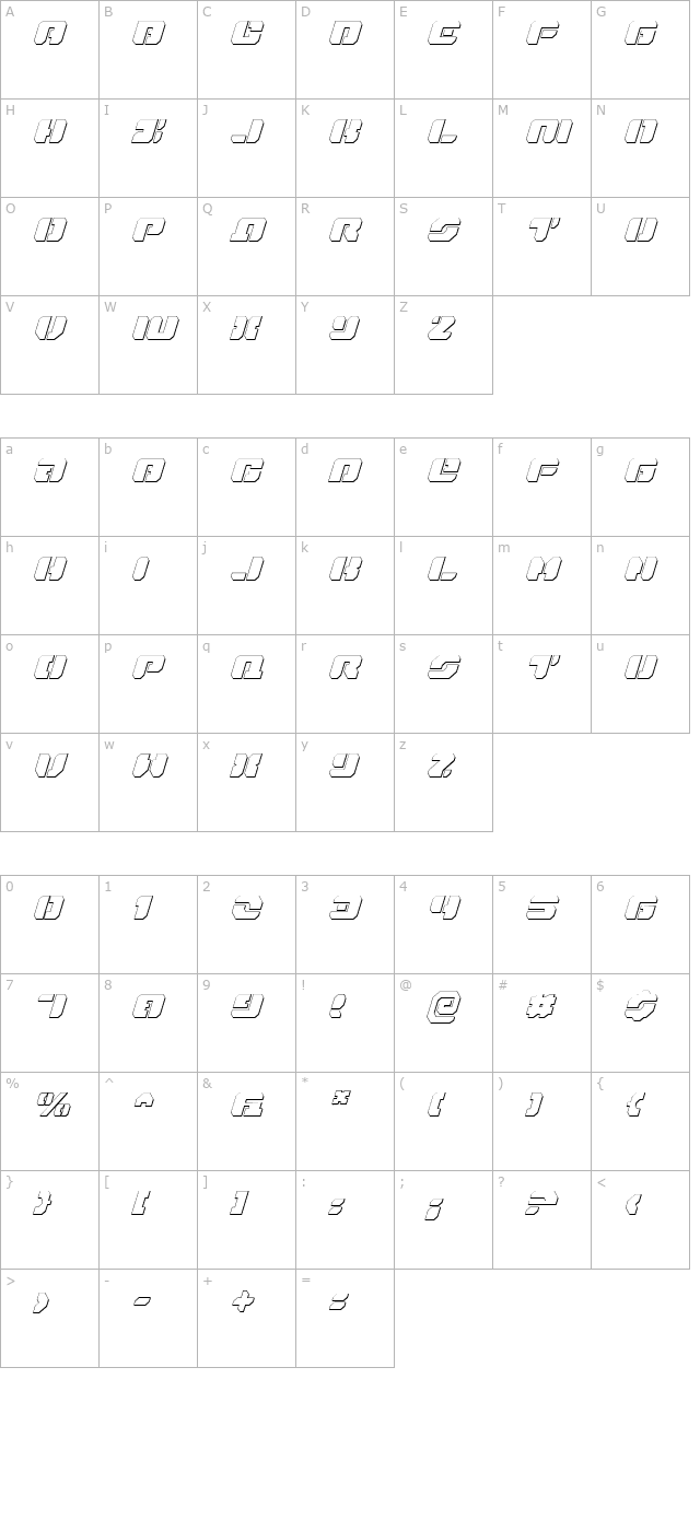 Dan Stargate Outline Italic character map