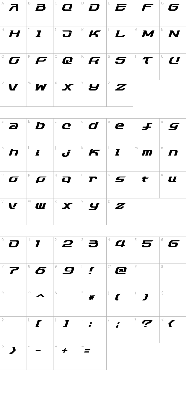 Dash 9812 character map