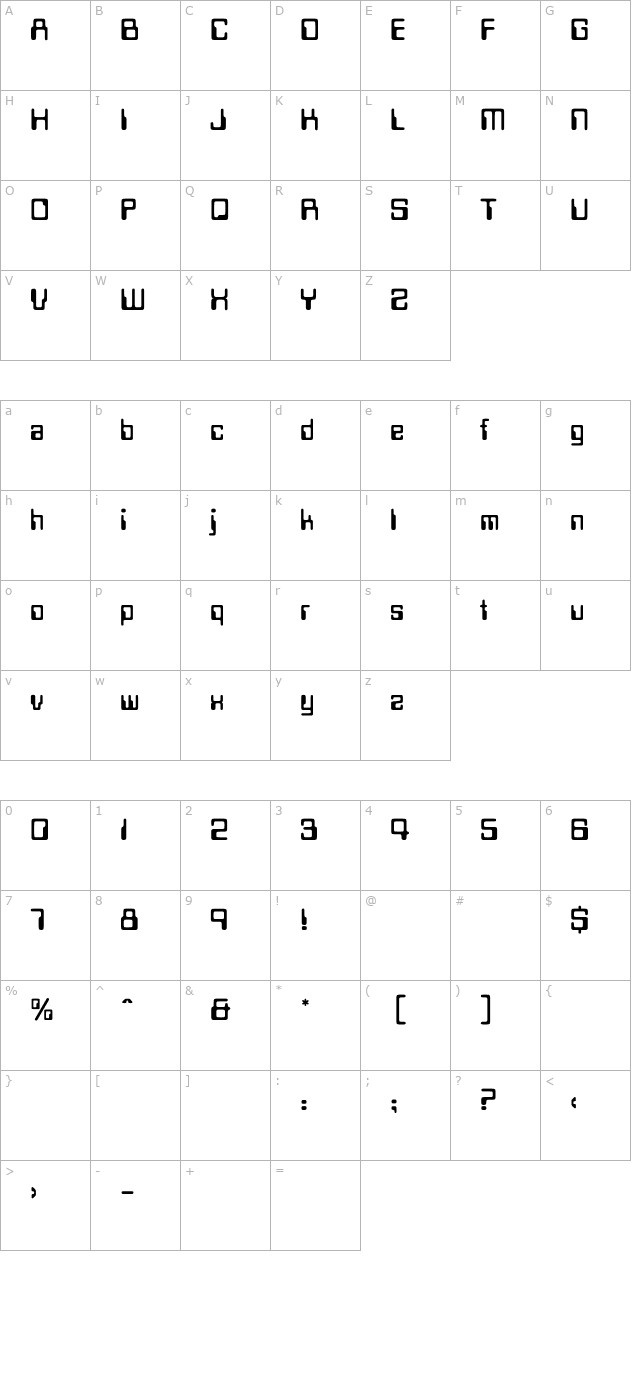 Data70Plain OTF character map