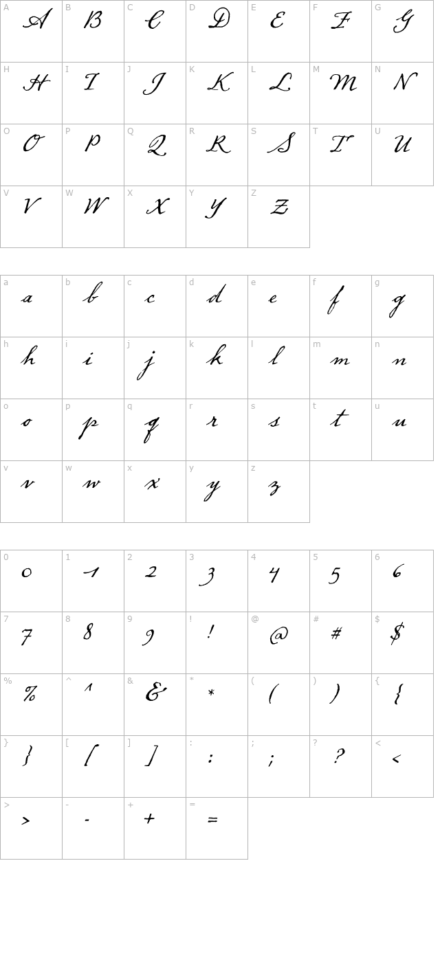 DearSarah-Regular OTF character map