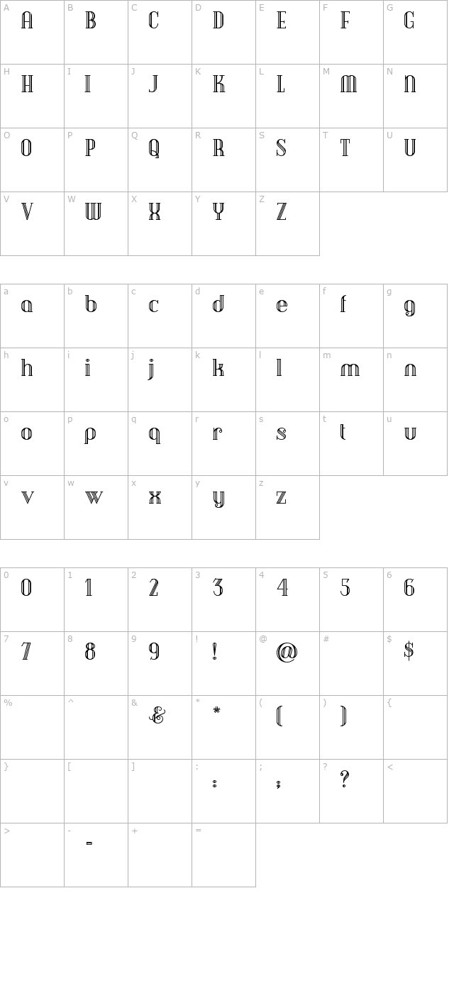 debonair-inline character map