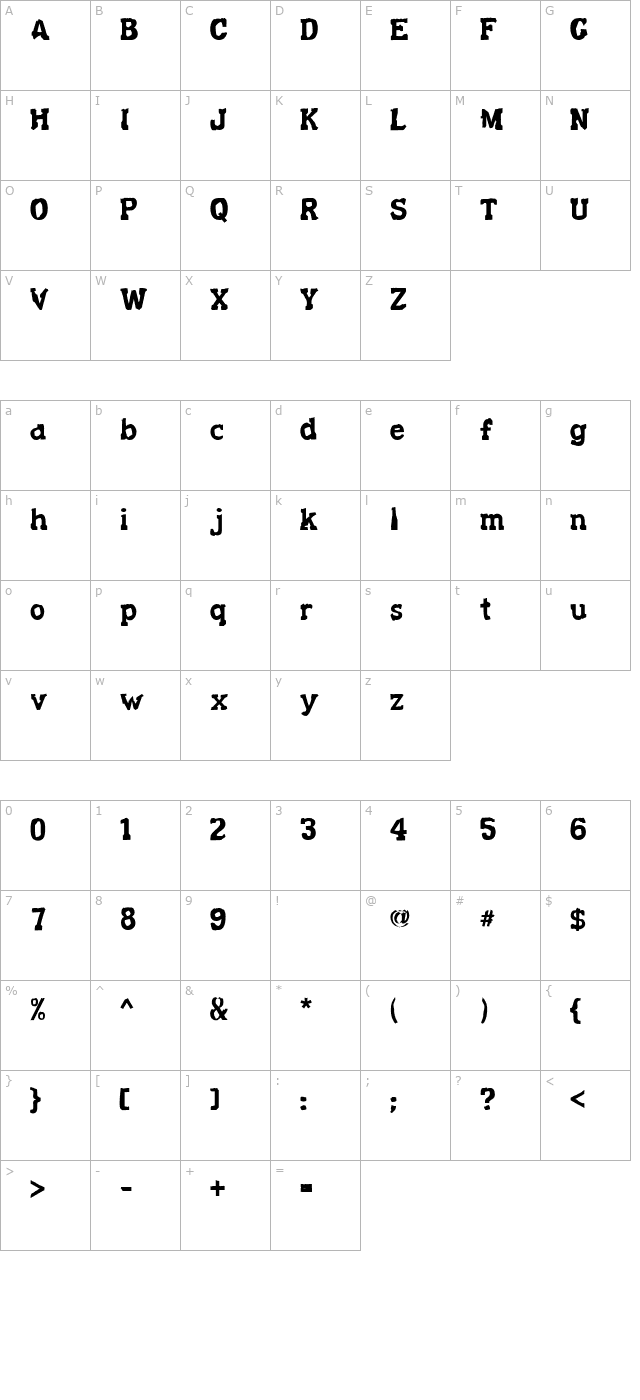 Decaying Kuntry character map