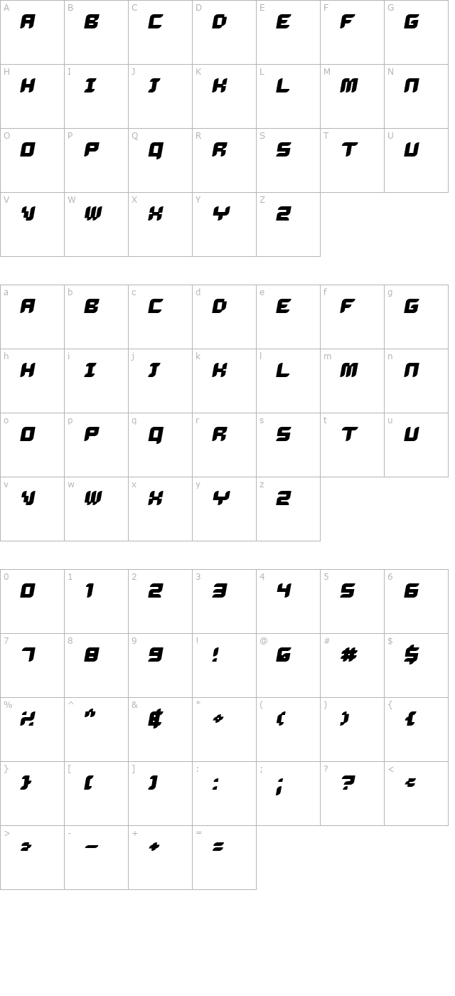 delilah-boldoblique character map