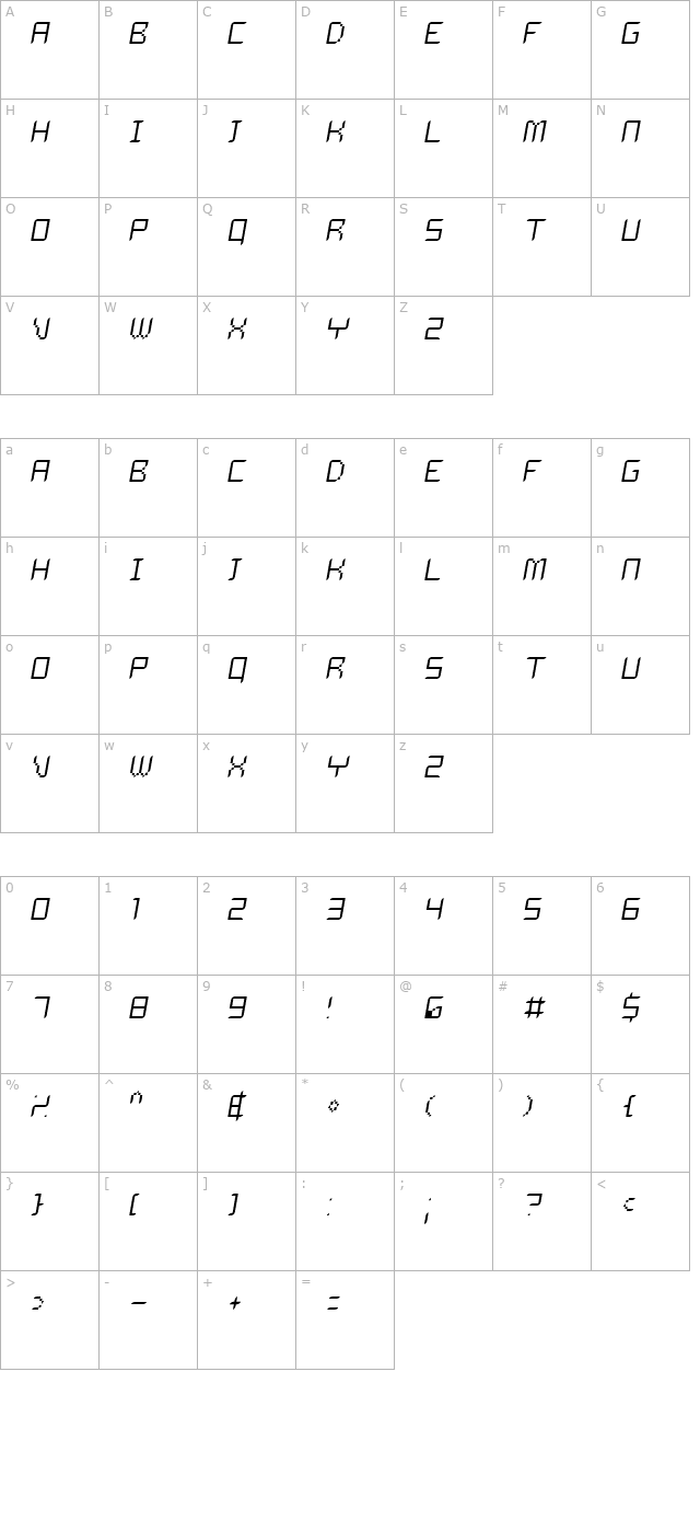 delilah-thinoblique character map