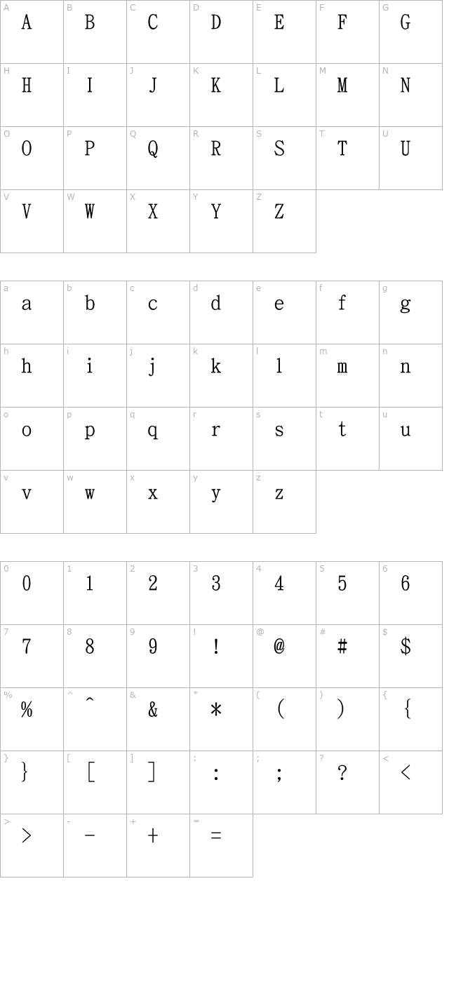 DFBiaoKaiW5_ZhuInH character map