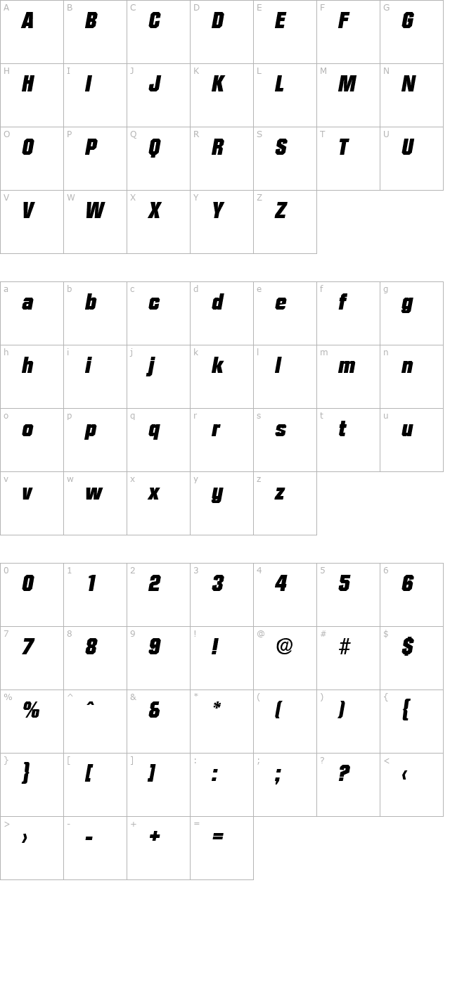 Diamante-ExtraBoldIta character map