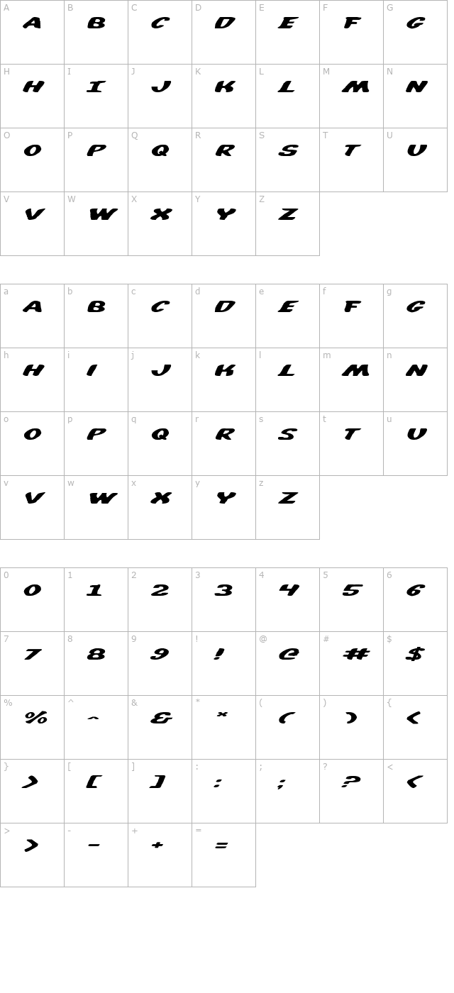 diegocon-italic character map