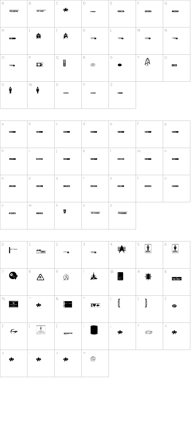 DingTrek character map