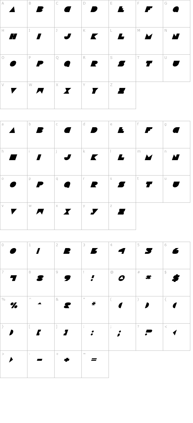 disco-deck-italic character map