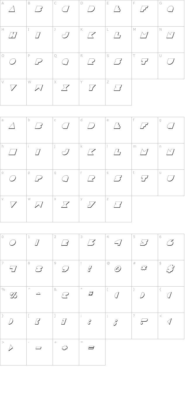 Disco Deck Shadow Italic character map