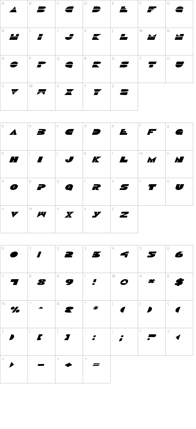 Disco Duck Expanded Italic character map