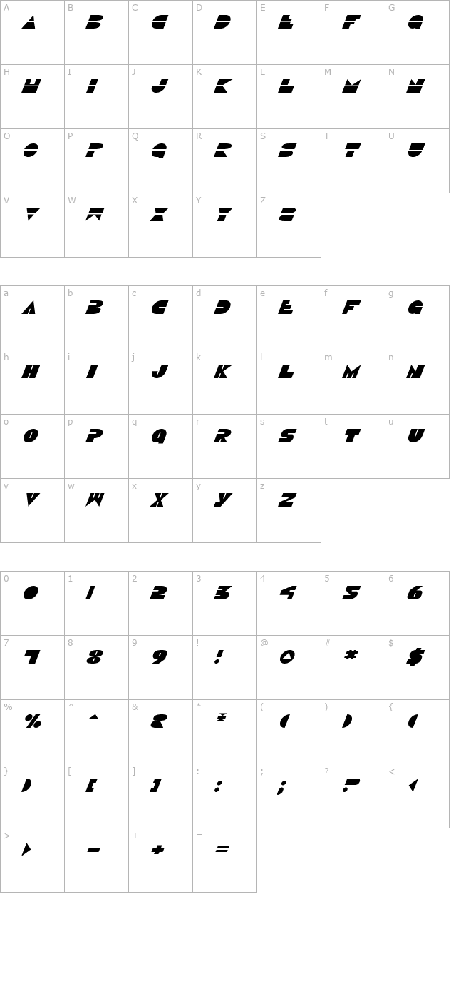 disco-duck-italic character map