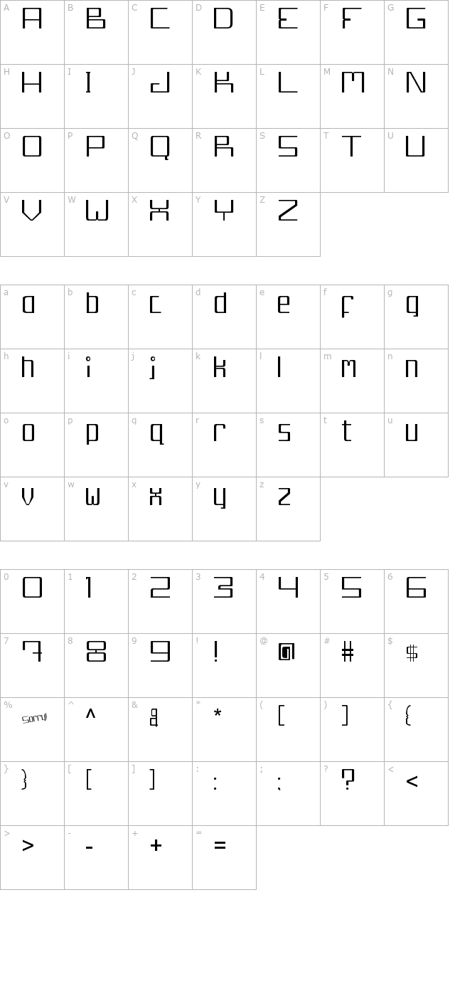 djakarta-13210 character map