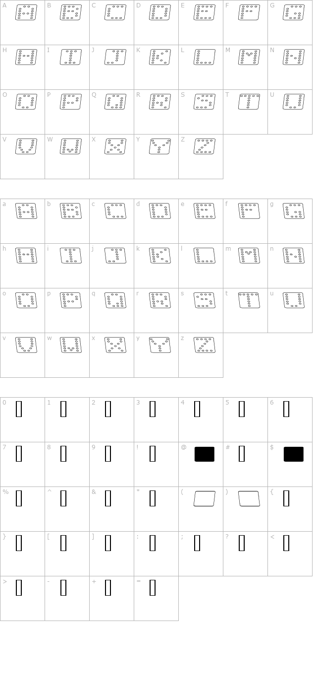 Domino flad kursiv omrids character map