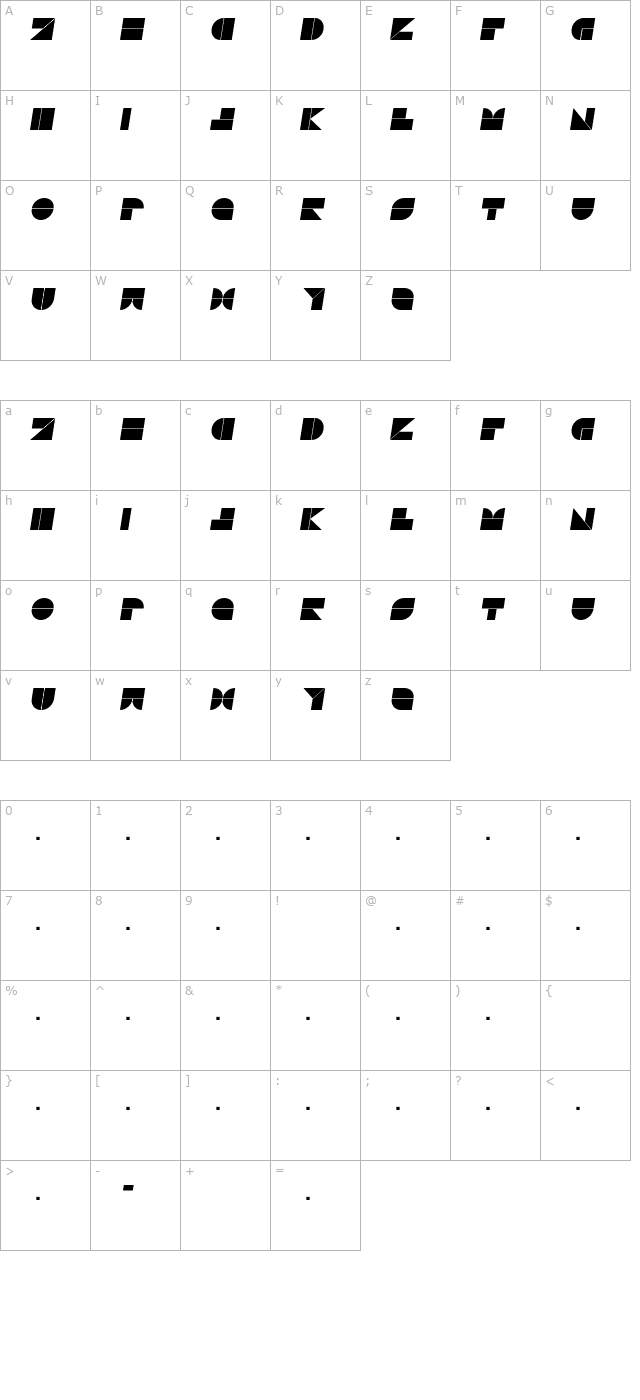 Drebiek Expanded Italic character map