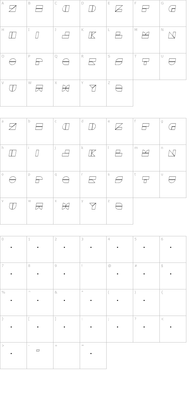 Drebiek Expanded Outline Italic character map