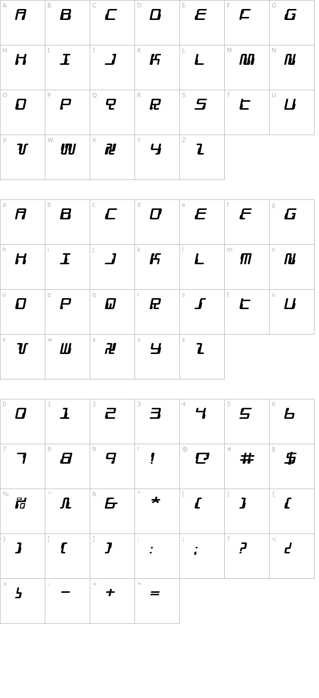 Droid Lover Expanded Italic character map