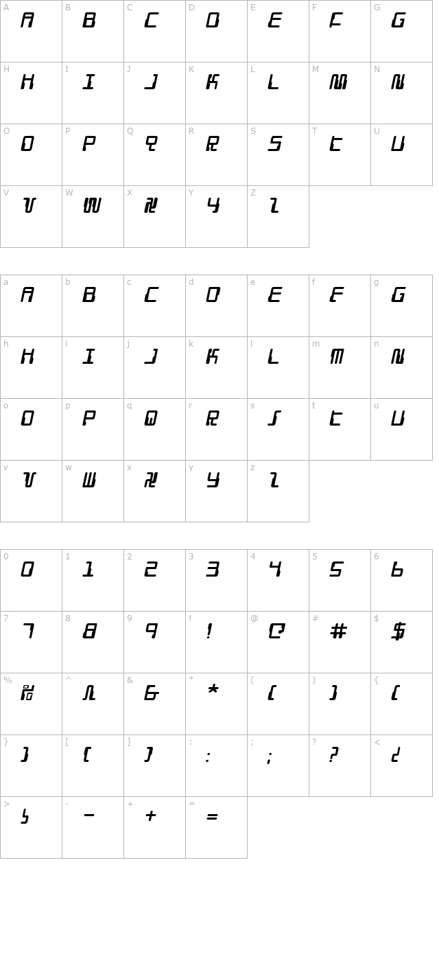 Droid Lover Italic character map