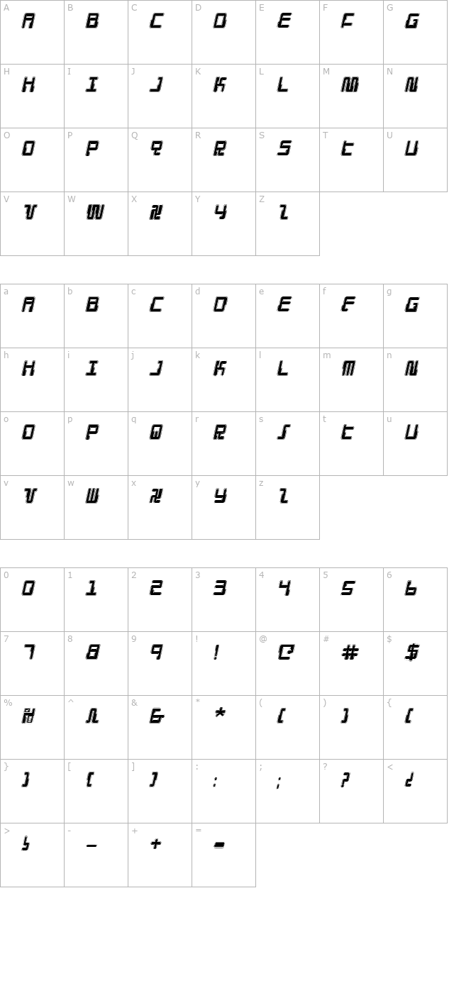 droid-lover-pro-italic character map