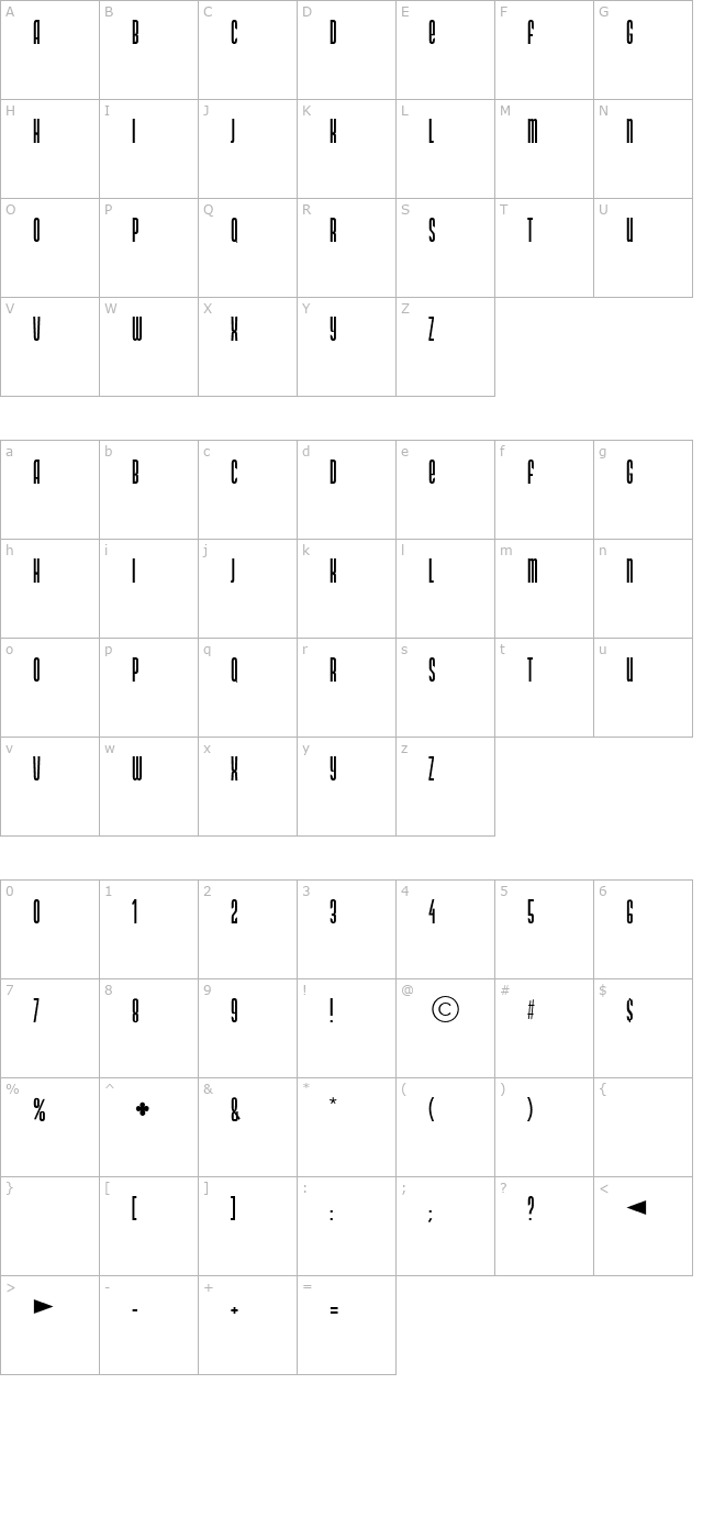 ds-narrow character map