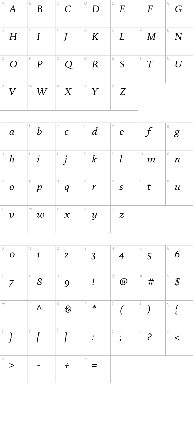 DTLDocumentaST-Italic character map