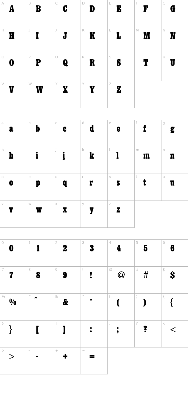 egyptiancond-regular character map