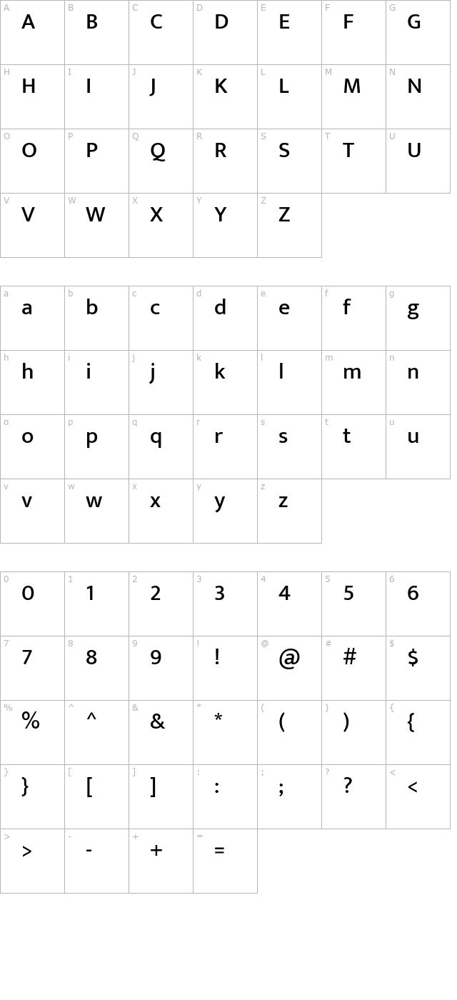 Ek Mukta Medium character map