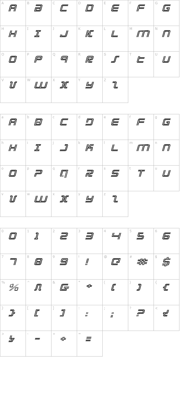 Election Day Expanded Italic character map