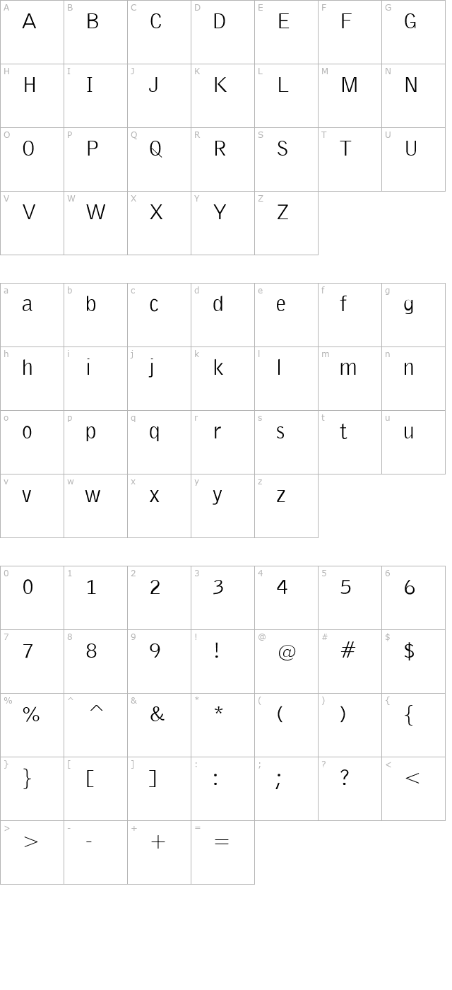 emkasanscondensed character map