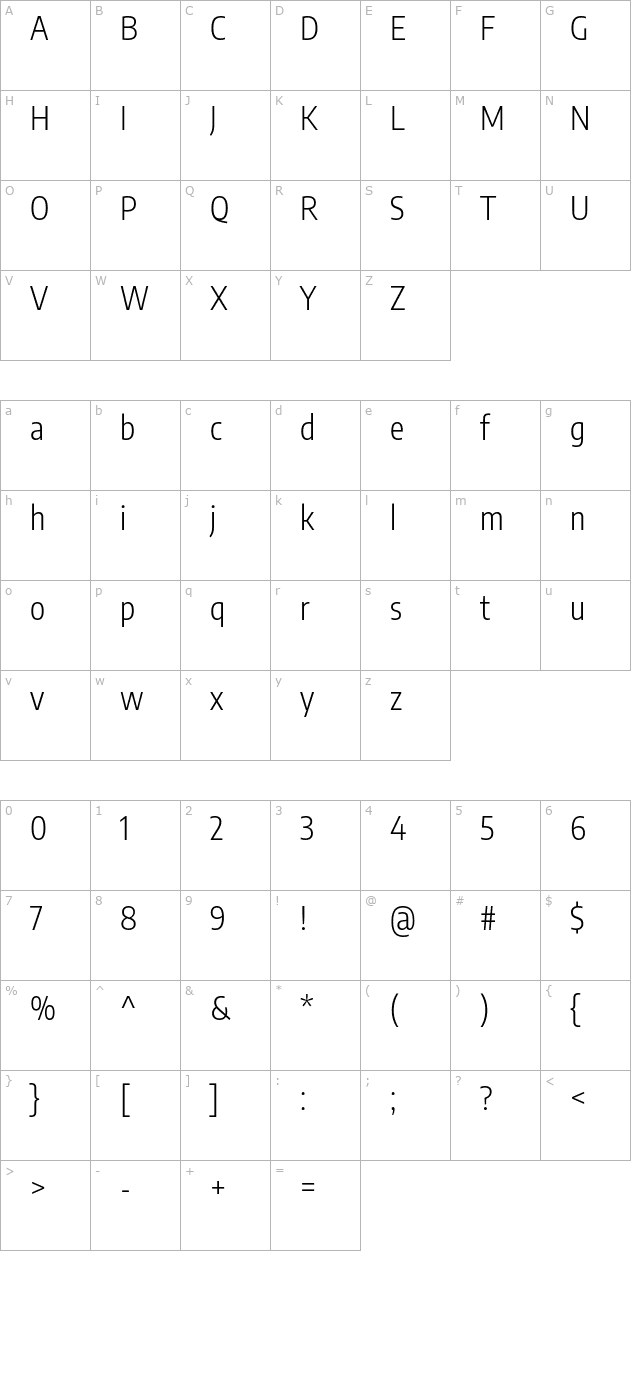 encode-sans-condensed-light character map