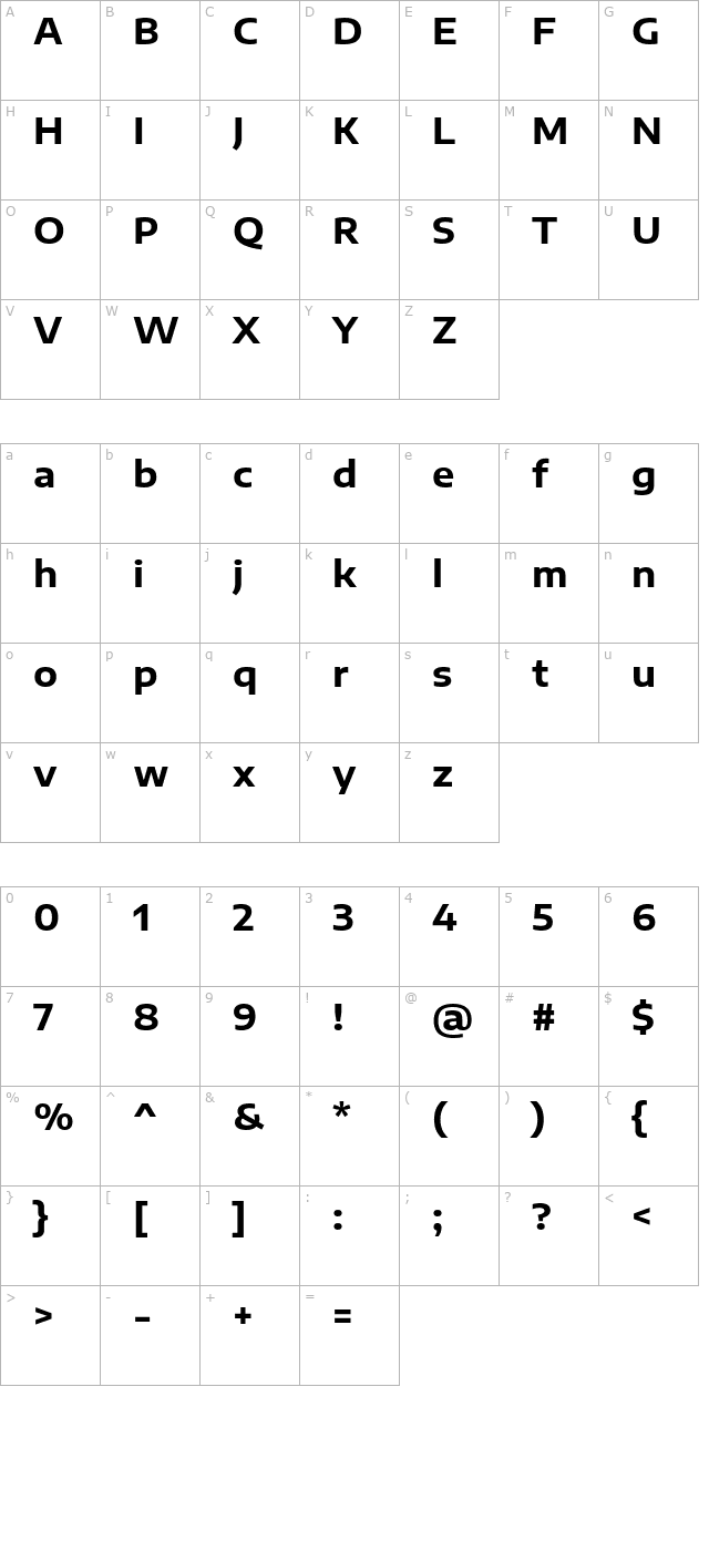 encode-sans-expanded-bold character map