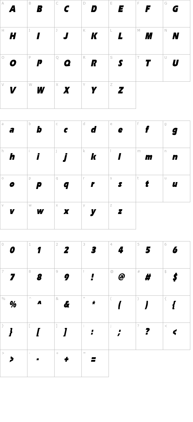 ergoeblackcond-italic character map