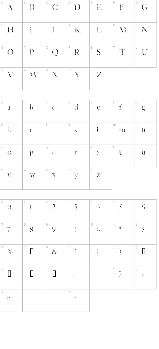 Etched character map