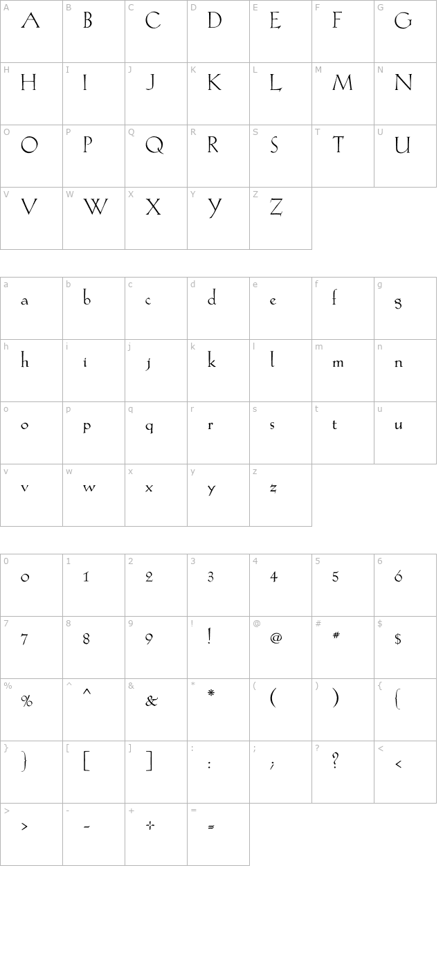 EvaAntiquaLtSG OTF character map