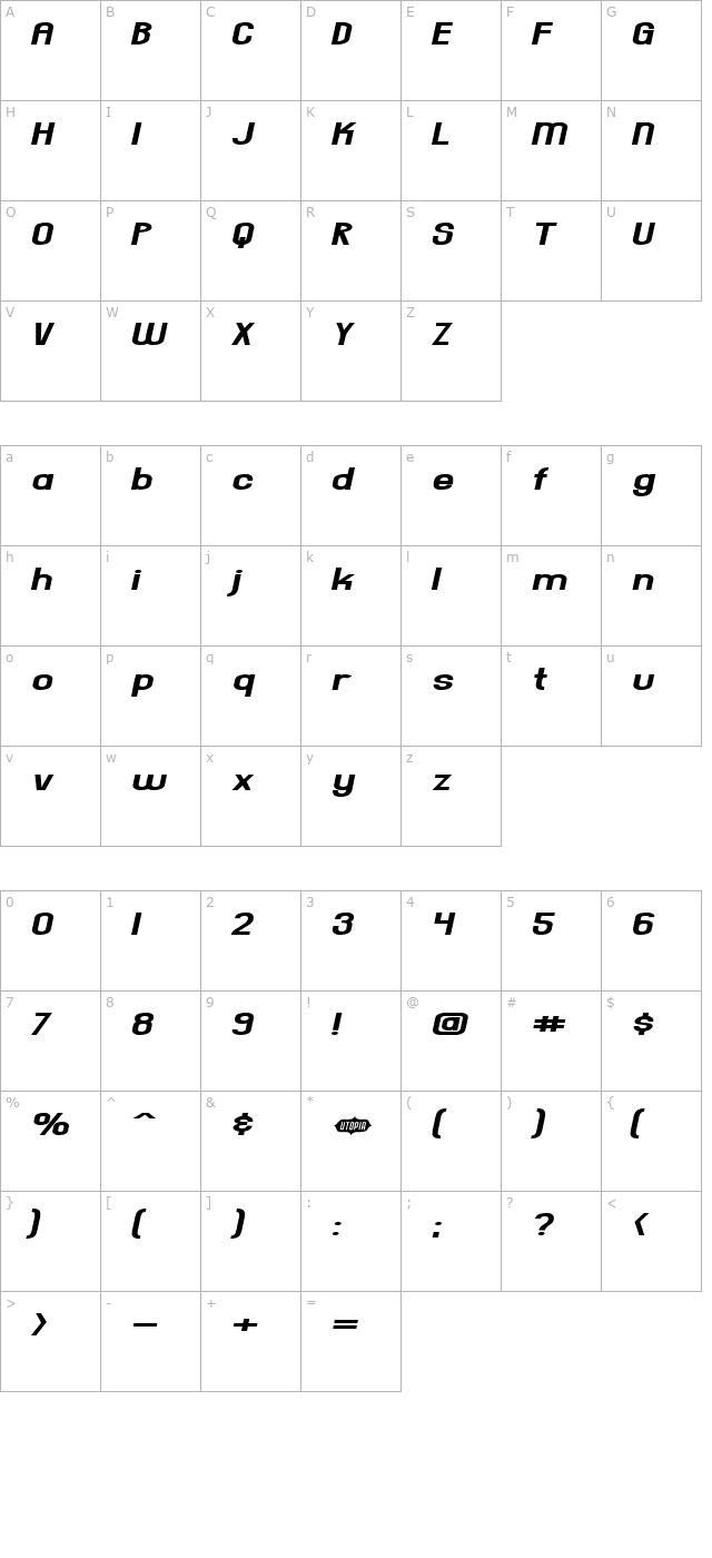 Everyday Formula Sway character map