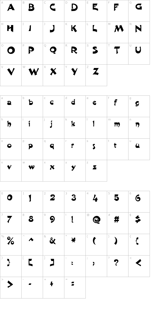 Excalibur character map