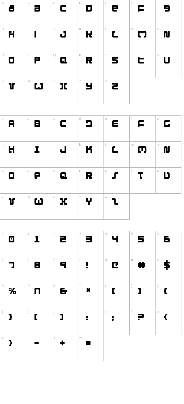 exedore-condensed character map