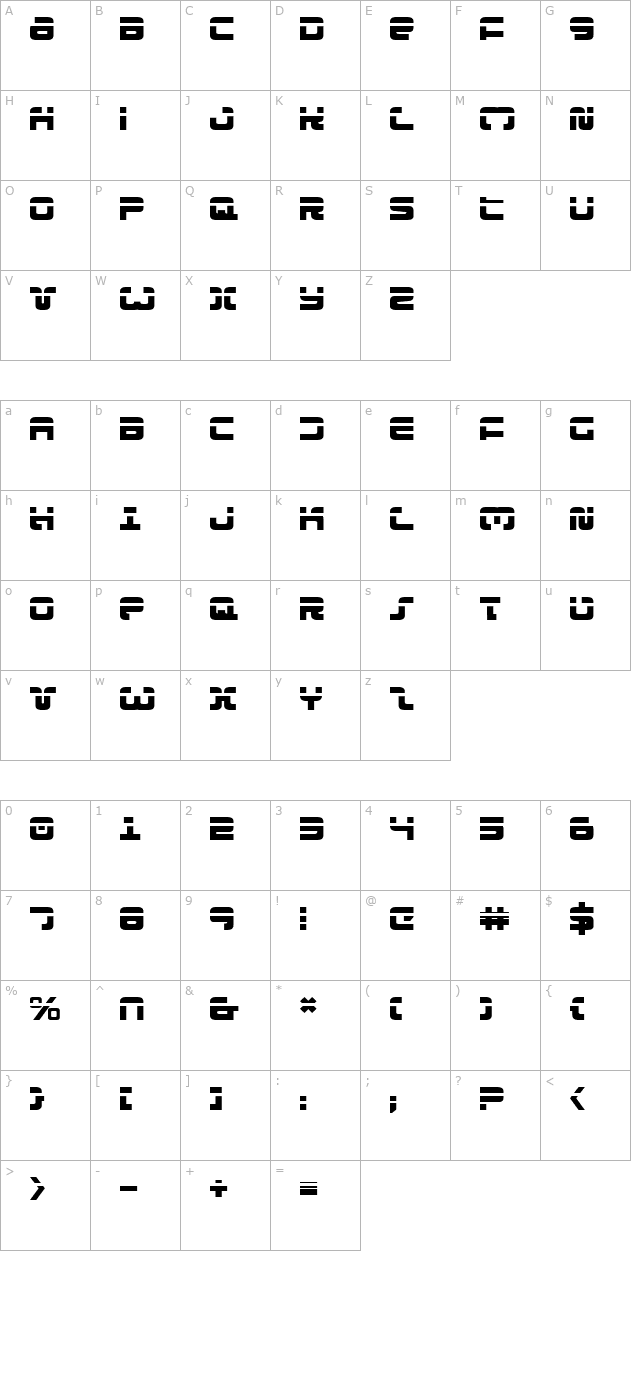 exedore-laser character map