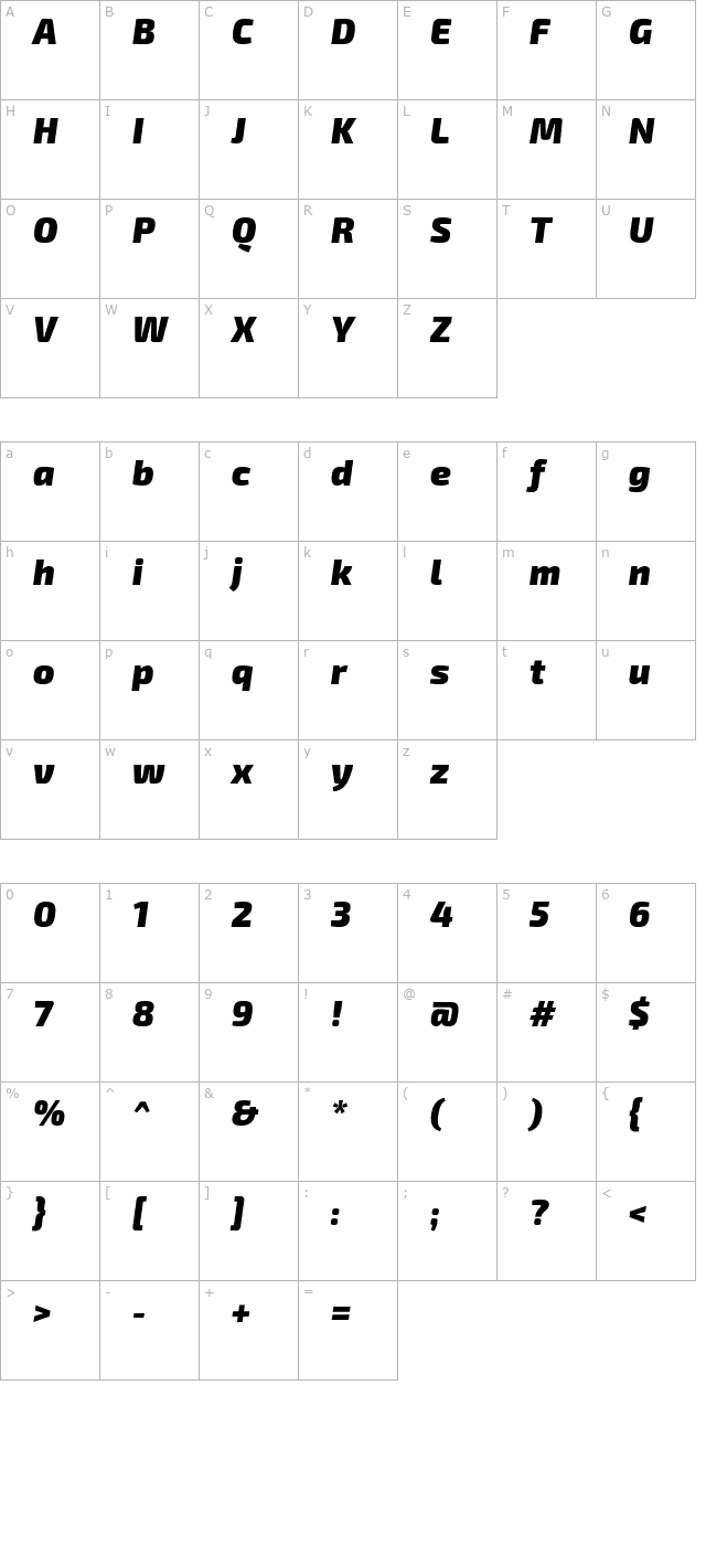 Exo 2 Black Italic character map