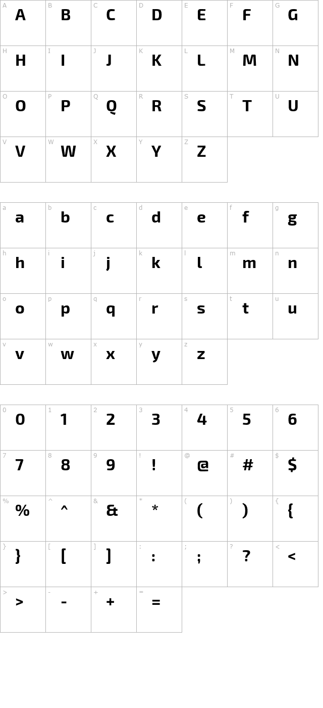 exo-2-bold character map