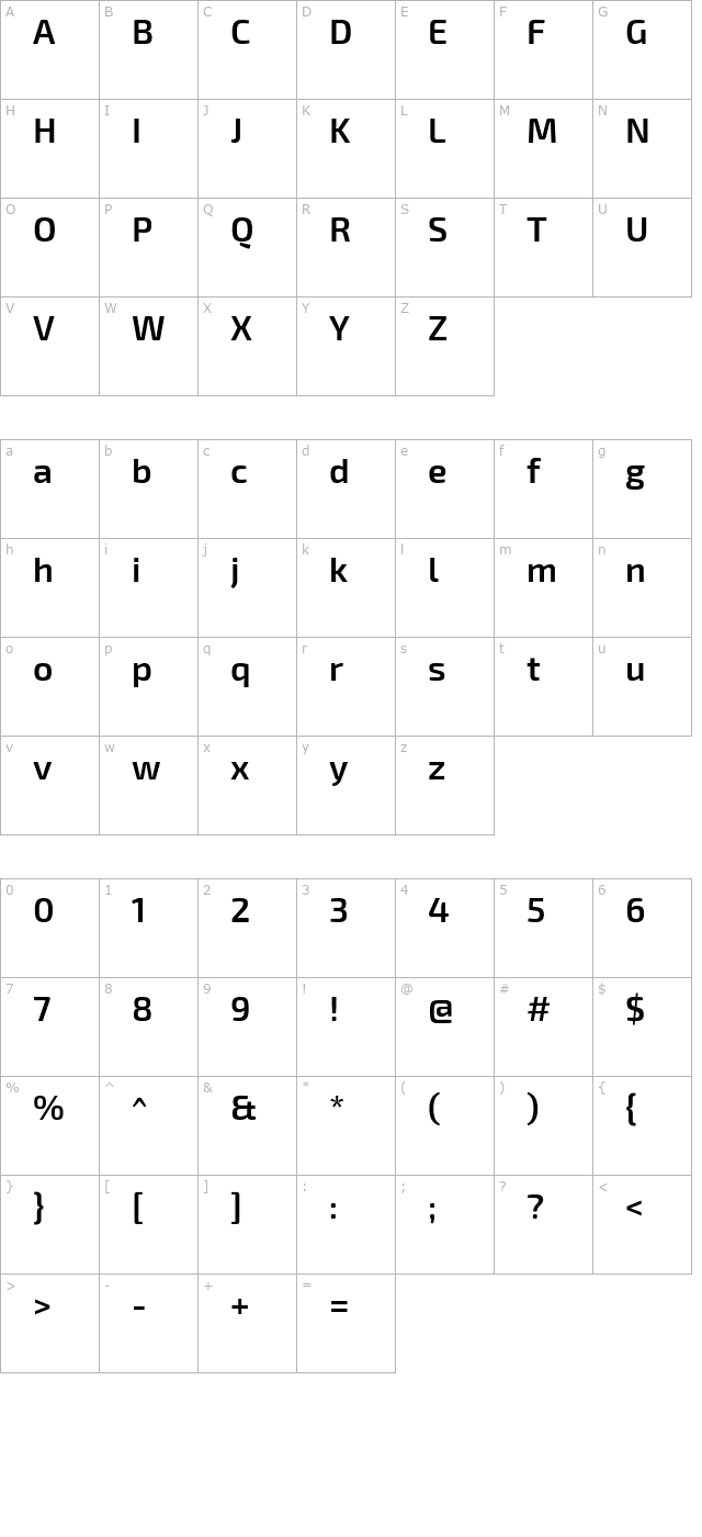 Exo 2 Semi Bold character map