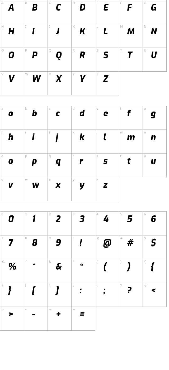 exo-extrabold-italic character map