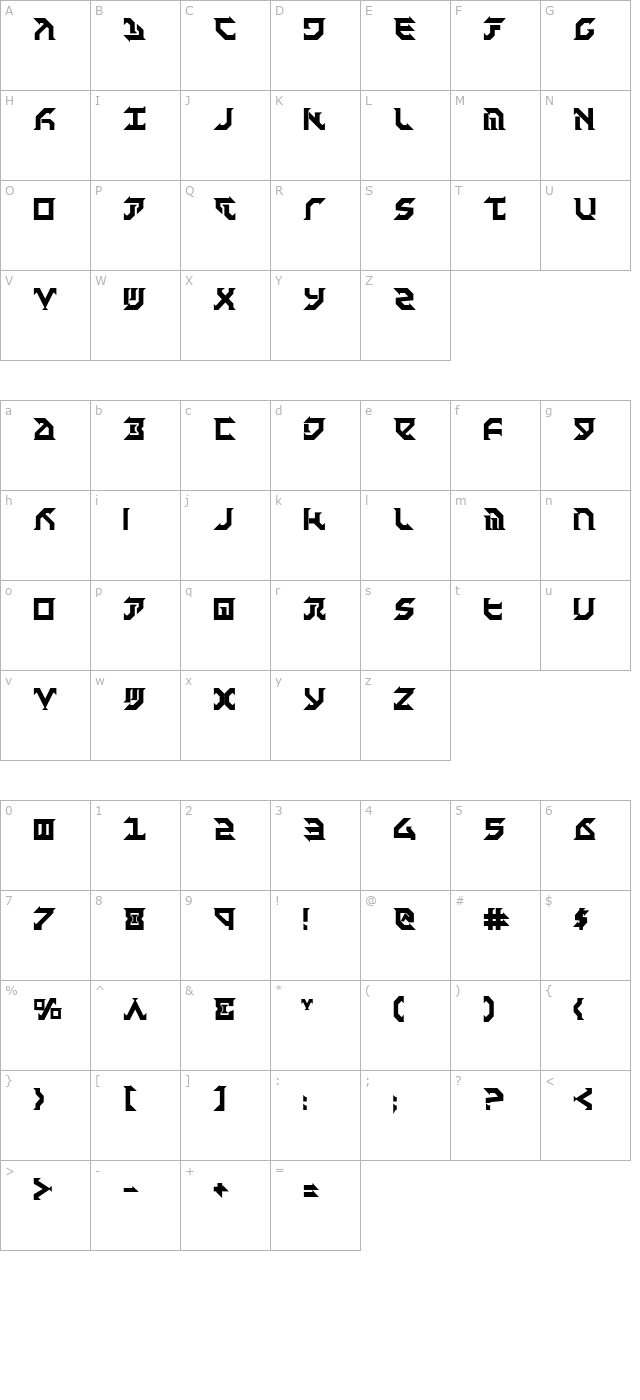 Fantazian Bold character map